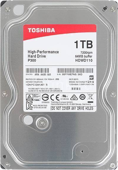 Жесткий диск TOSHIBA P300 1Тб HDD SATA III 3.5" HDWD110UZSVA 