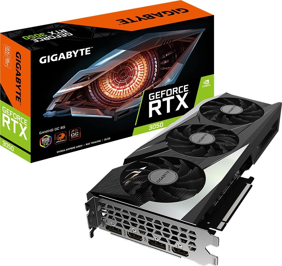 Gigabyte GeForce RTX 3050 GAMING OC 8G 1822MHz PCI-E 4.0 8192MB 14000MHz  128 bit 2xHDMI 2xDisplayPort GV-N3050GAMING OC-8GD (черный) купить от 29900  руб в Старом Осколе, сравнить цены, отзывы - SKU8993374