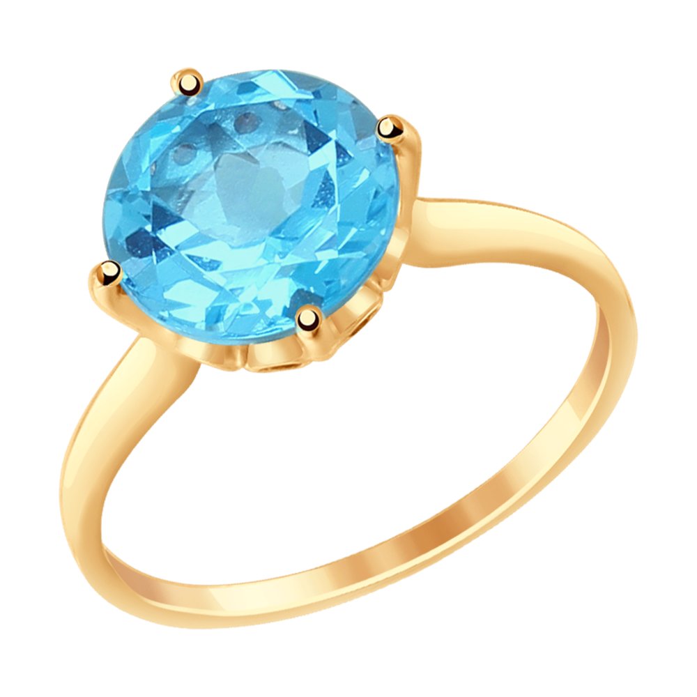 Кольцо с голубым топазом золото