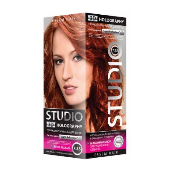 Д3 для волос. Краска студио ярко рыжий 7.35. Краска для волос студио 7.35. Краска для волос 3d Holography 7.35/с. Studio Essem hair 3d Holography крем-краска для волос лого.