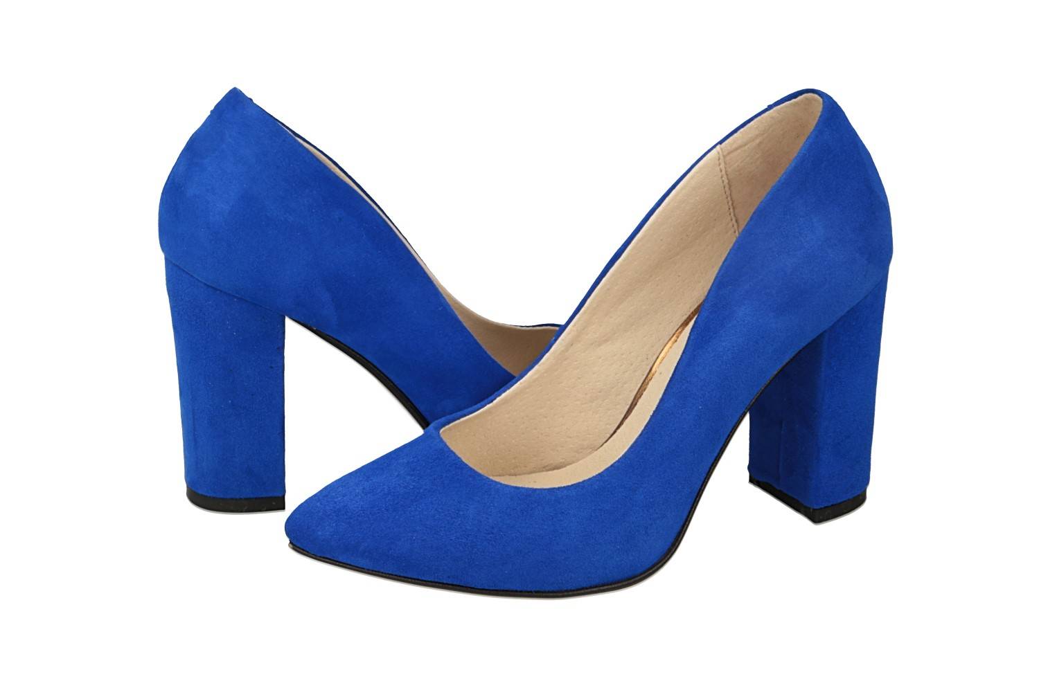 Синие женские туфли на каблуке