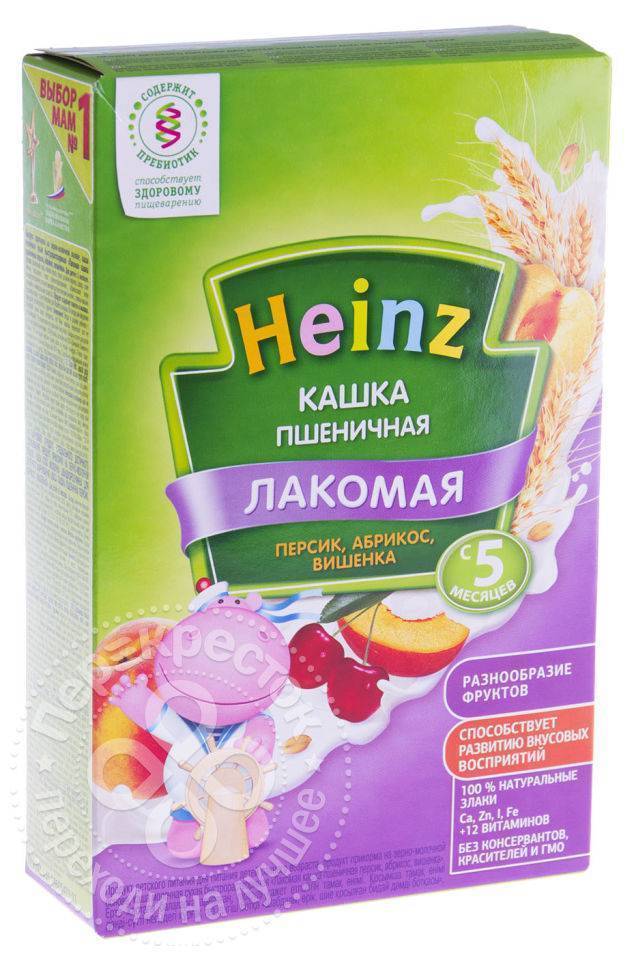 Каша heinz лакомая пшенично кукурузная персик банан вишенка