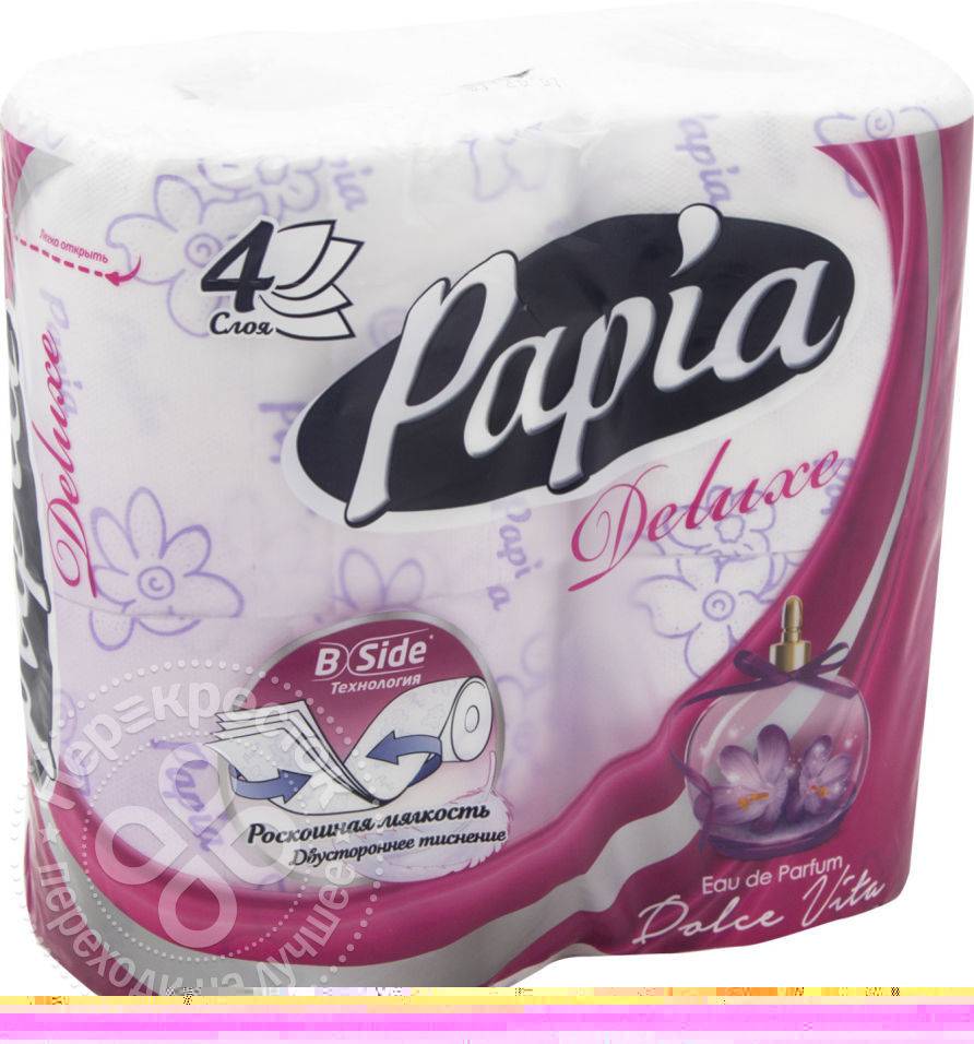 Туалетная бумага Papia Deluxe Dolce Vita 4 рулона 4 слоя Hayat (белый) где  купить в Москве, отзывы - SKU2709271