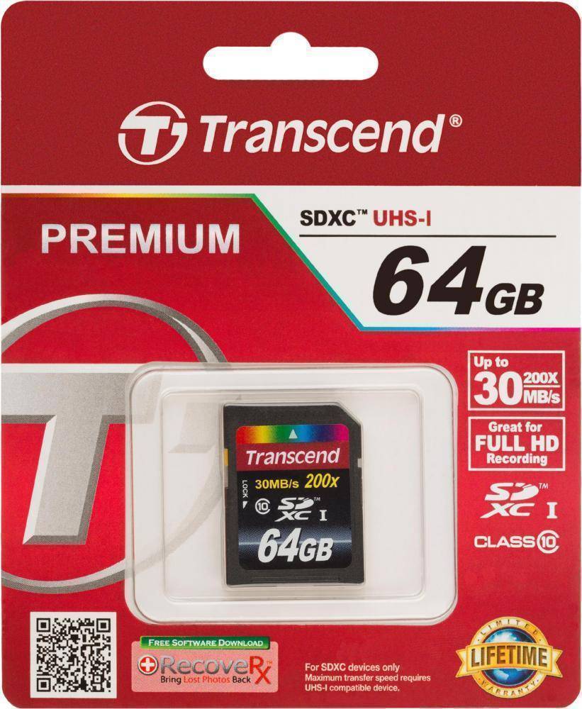 Карта памяти 64 гб transcend sdxc