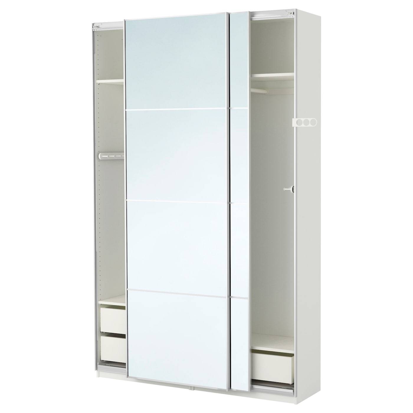 ПАКС гардероб, белый, Аули зеркальное стекло, 150x44x201 см