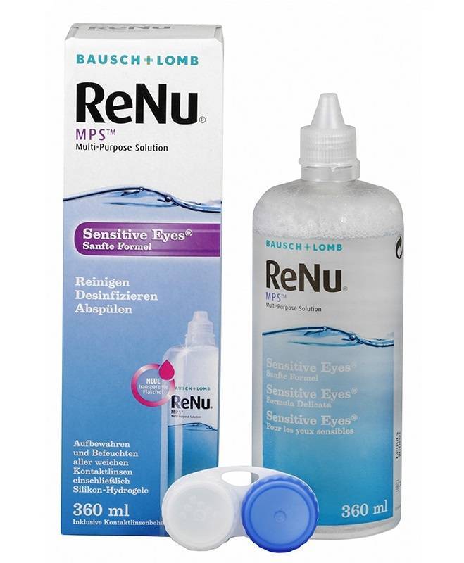 Реню для чувствительных глаз. Renu MPS (360 ml + контейнер). Bausch and Lomb жидкость для линз. Жидкость для линз Renu 360 мл. Renu для чувствительных глаз 360.