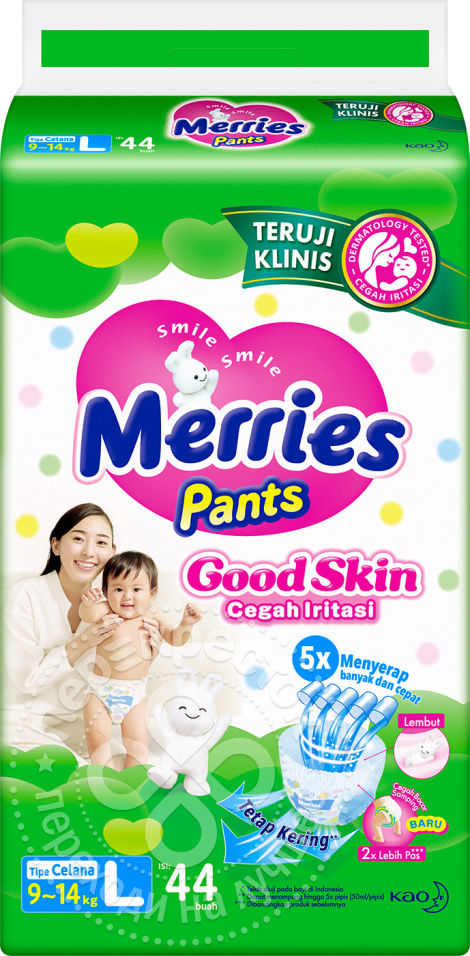 Подгузники-трусики Merries Good skin L 9-14кг 44шт купить от 1119 руб в  Старом Осколе, сравнить цены, отзывы - SKU7607544