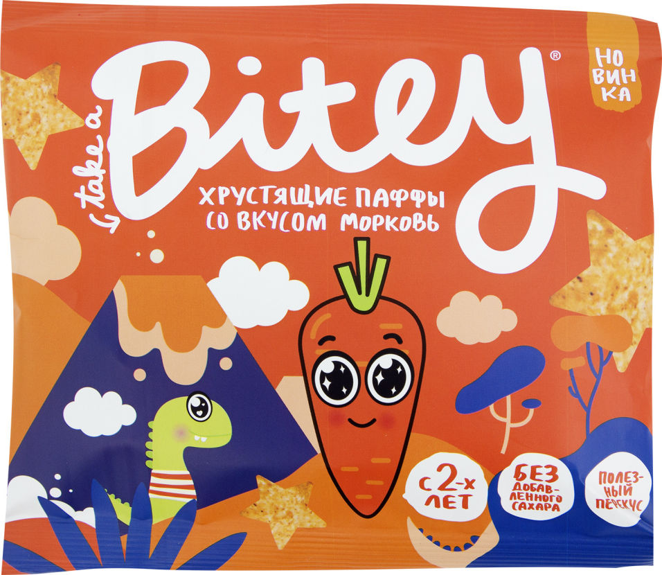 Bitey. Bitey паффы "морковь". Хрустящие паффы морковь Bitey, 20 гр. Bitey кукурузные паффы. Хрустящие паффы клубника банан Bitey 20гр.